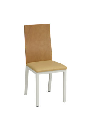 Silla Boston estructura acero color blanco texturado respaldo barnizado natural asiento tapizado textil arena
