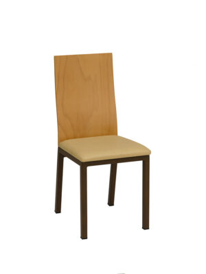 Silla Boston estructura acero color oxido marron respaldo barnizado natural asiento tapizado textil arena
