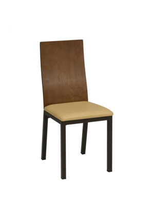 Silla Boston estructura acero color oxido marron respaldo barnizado nogal asiento tapizado textil arena