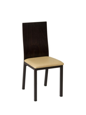 Silla Boston estructura acero oxido marron respaldo barnizado wengue asiento tapizado textil beige
