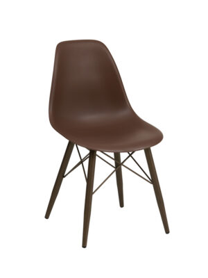 Silla Ceylan con patas de acero en color óxido marrón asiento PP chocolate