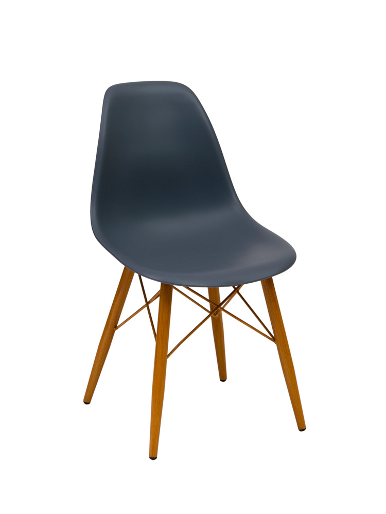 Silla Ceylan con patas de acero en imitación madera asiento PP gris