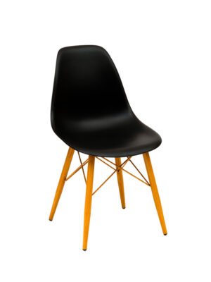 Silla Ceylan con patas de acero en imitación madera asiento PP negro