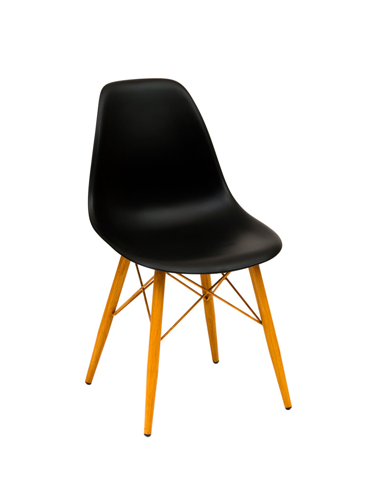 Silla Ceylan con patas de acero en imitación madera asiento PP negro