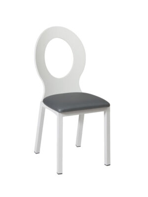 Silla Óvalo con patas de acero en color blanco texturado y respaldo lacado blanco