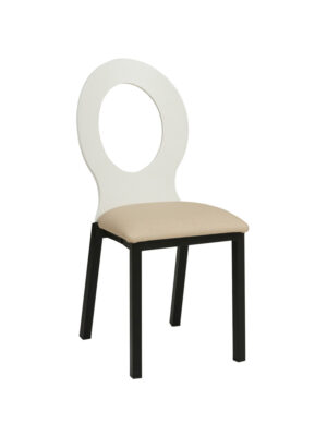 Silla Óvalo con patas de acero en color negro y respaldo lacado blanco