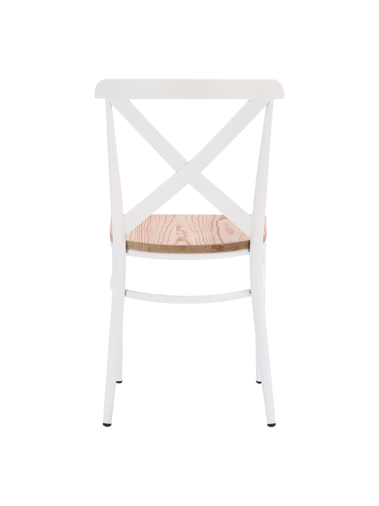 Silla Praga con asiento madera natural blanca trasera