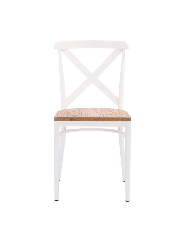 Silla Praga con asiento madera natural blanca frontal