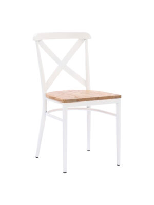 Silla Praga con asiento madera natural blanca perspectiva