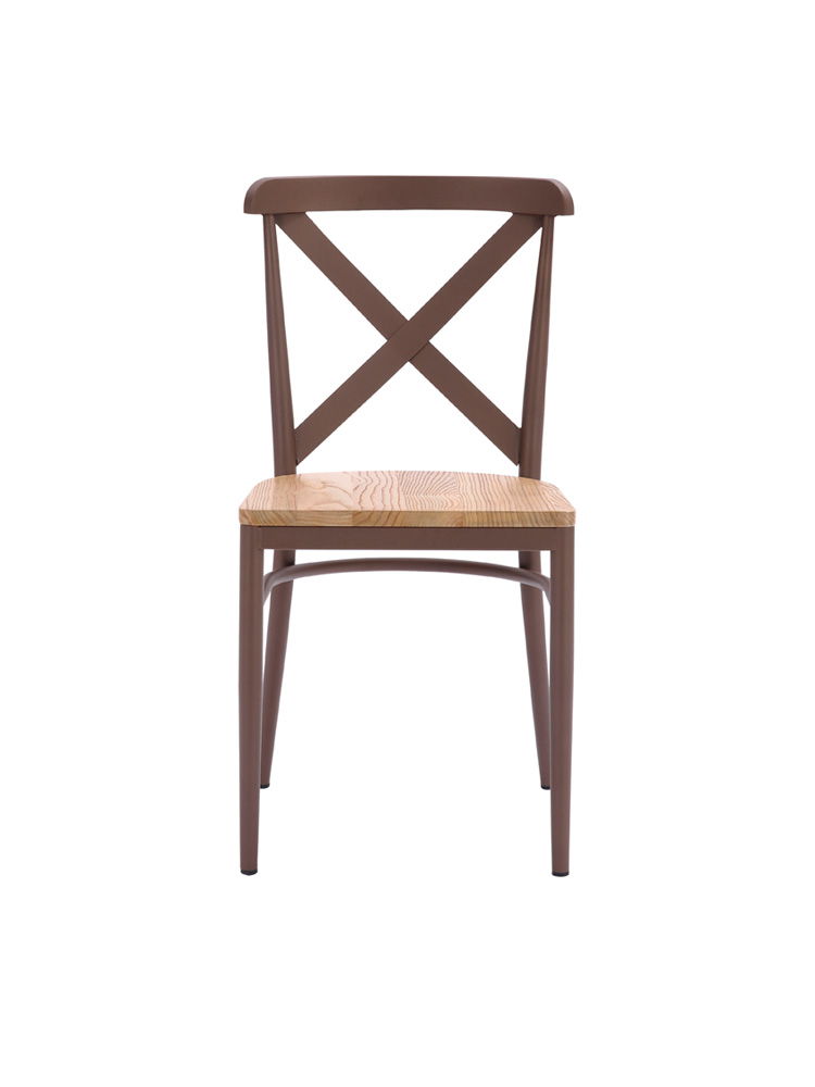 Silla Praga con asiento madera natural oxido marrón frontal