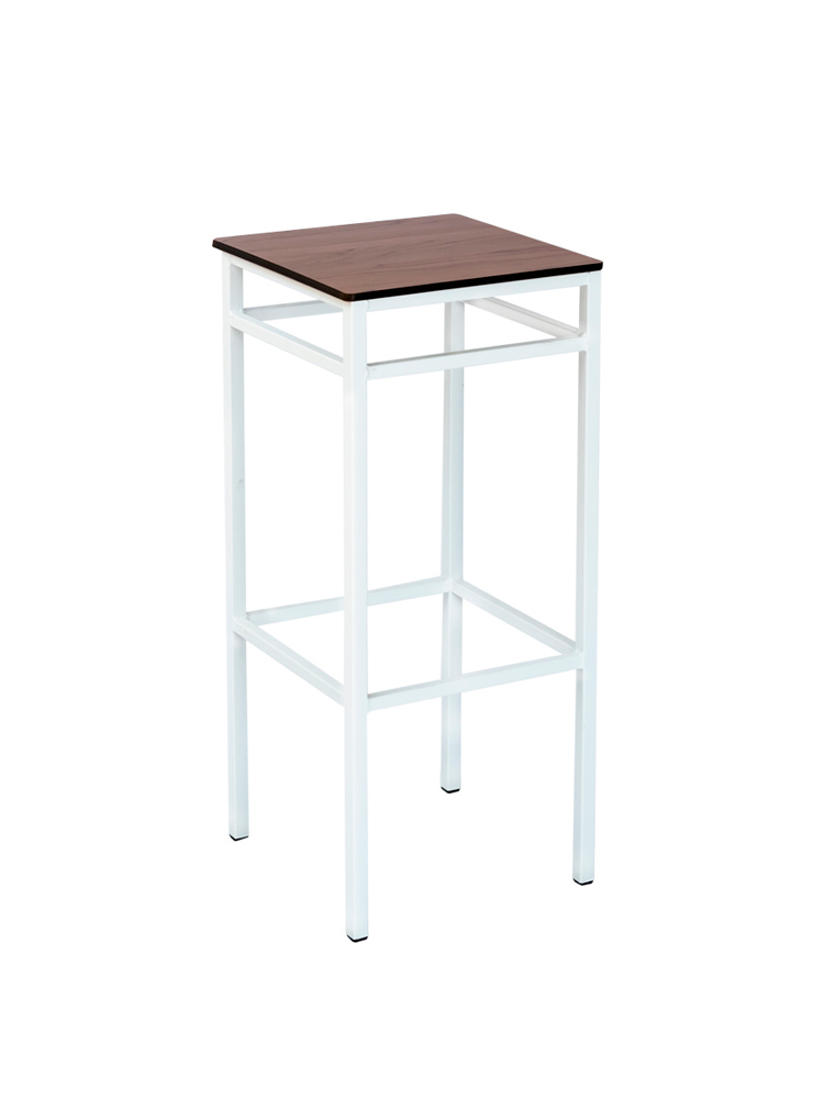 Banqueta Miami Acero Color Blanco Texturado Asiento Compacto Madera Vintage