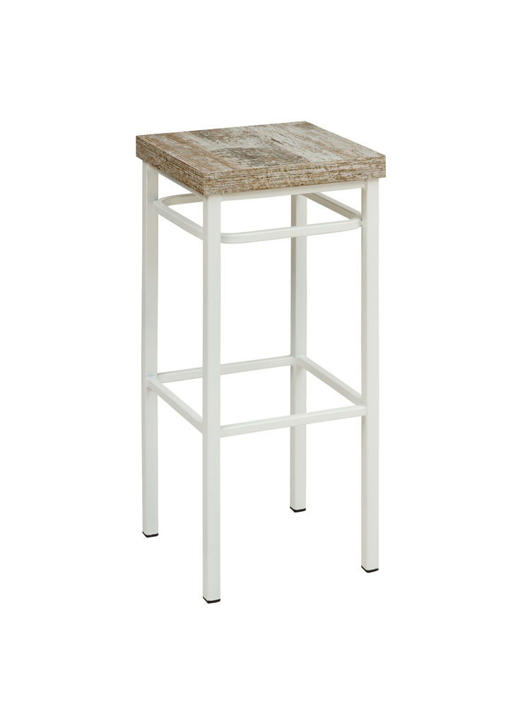 Banqueta Miami Estructura Acero Color Blanco Texturado Asiento Melamina Pino Islandes