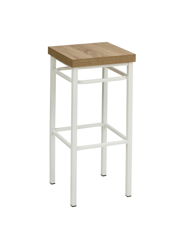 Banqueta Miami Estructura Acero Color Blanco Texturado Asiento Melamina Roble Danes
