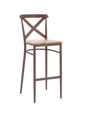 Banqueta Praga Oxido Marrón Asiento Madera Maciza Natural