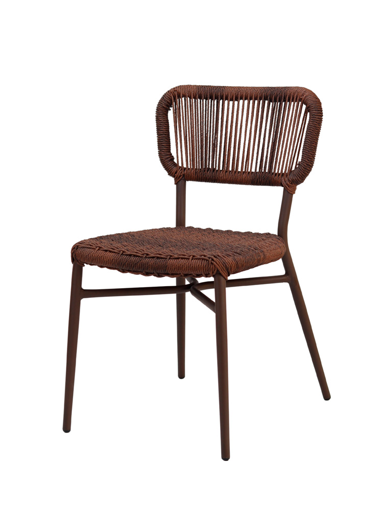 Silla Laos Aluminio Color Óxido Marrón Medula Rústica Nogal