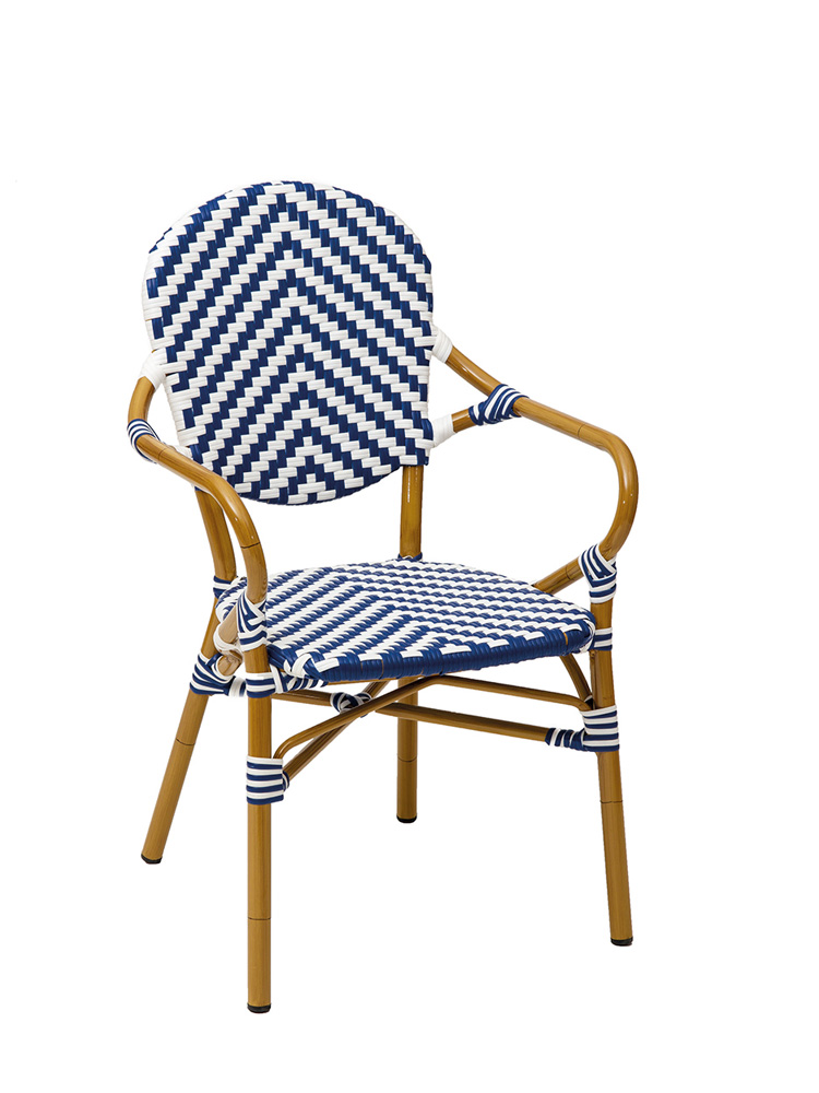 Sillón Feroe Aluminio Deco Bambu Medula Mixta Blanca Azul