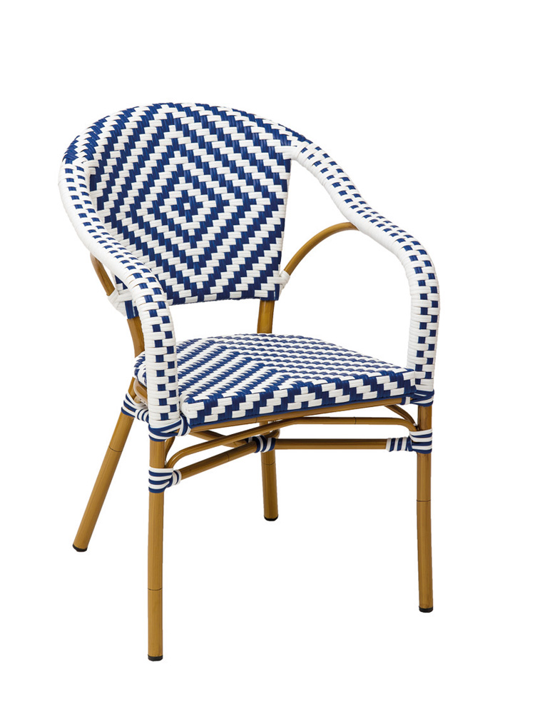 Sillón Luanda Aluminio Deco Bambu Medula Mixta Blanca Azul